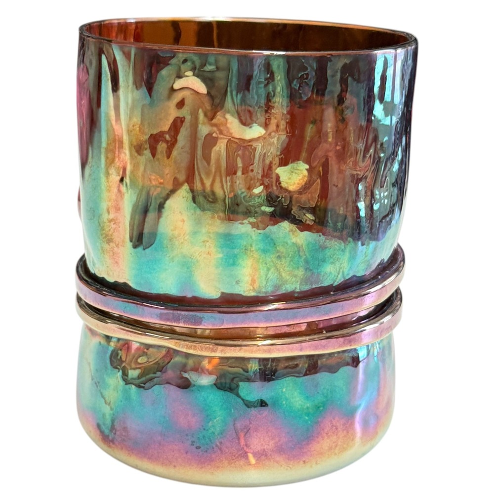 Esteban Prieto Art Glass  Iridescent Oil Slick Rocks Tumbler Signed 4 "